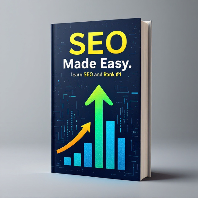 A symbolic upward arrow, representing growth and success, is placed at the center. The background features a subtle, digital binary code pattern in blue and green hues, suggesting the digital nature of SEO. The title is prominently displayed at the top in bold, contrasting colors to catch the eye. The lower section includes a bar graph icon, reinforcing the theme of rising through SEO techniques.