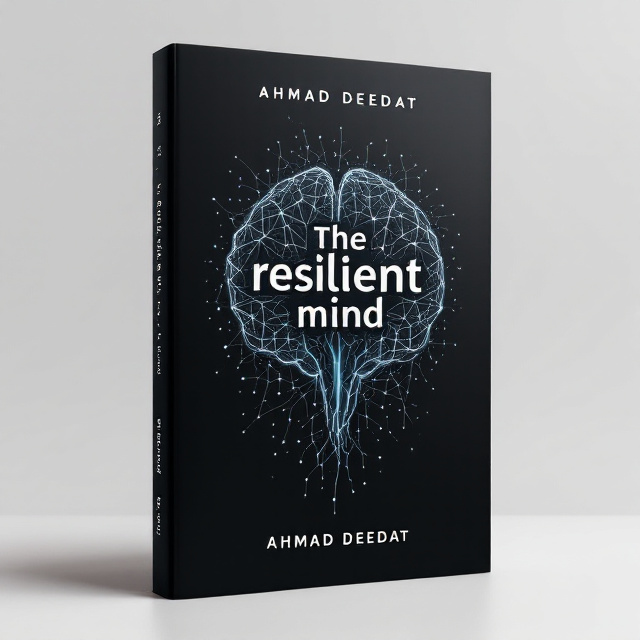 A black background with a silver, stylized neural network pattern resembling a brain, with subtle hints of electric blue lines interconnecting nodes to create a dynamic and sophisticated representation of resilience and mindset.