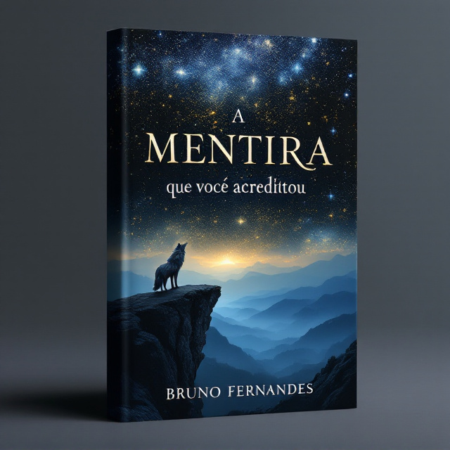 The cover features a lone wolf standing at the edge of a jagged cliff that overlooks a vast, mysterious horizon. The sky dominates two-thirds of the cover, filled with a gradient of deep blue transitioning to black, punctuated by a dense expanse of shimmering stars—some golden to symbolize hope and enlightenment. The land below appears like shadows of an unknown terrain, blending light and darkness in soft gradients. The wolf, detailed in a combination of silver and deep gray, is positioned facing the horizon, its back slightly toward the viewer to create a contemplative, almost surreal tone.