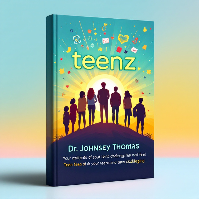The cover features a dynamic, minimalist illustration that depicts a silhouette of diverse teens standing together on an upward hill, symbolizing growth and resilience. A vibrant burst of colors like youthful blues, warm yellows, and energetic greens radiates from behind, evoking a sense of optimism and empowerment. Icons representing various aspects of teen challenges (like a book for education, a heart for emotional well-being, and a butterfly for change) are subtly embedded into the illustration. The background blends into a gradient of fresh, modern hues, creating a balanced and appealing visual impact.