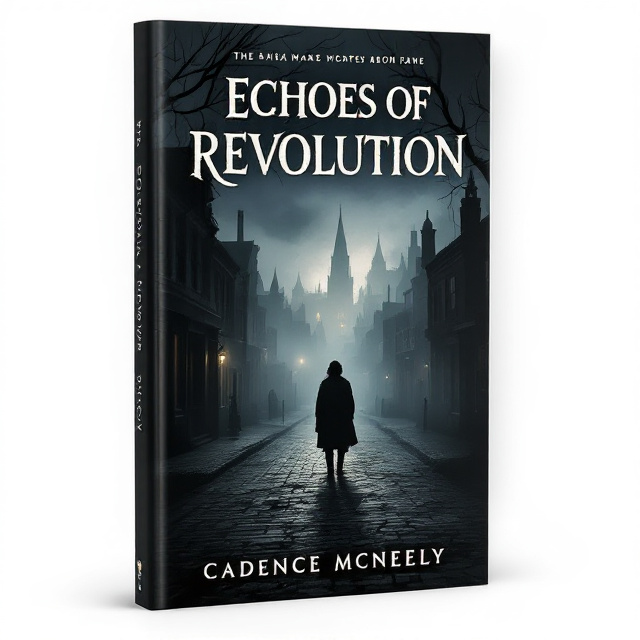 The cover features a dark, shadowy background of an 1800s town in silhouette, with cobblestone streets, dimly lit windows, and faint outlines of church spires and chimneys. A foggy atmosphere shrouds the edges, creating an ominous tone. In the foreground, the silhouette of a single, solitary figure is depicted standing at the edge of the town, backlit by a faint, eerie glow of an uncertain light source, symbolizing loneliness. Shadows elongate and stretch across the cobblestones, emphasizing a sense of despair and mystery.