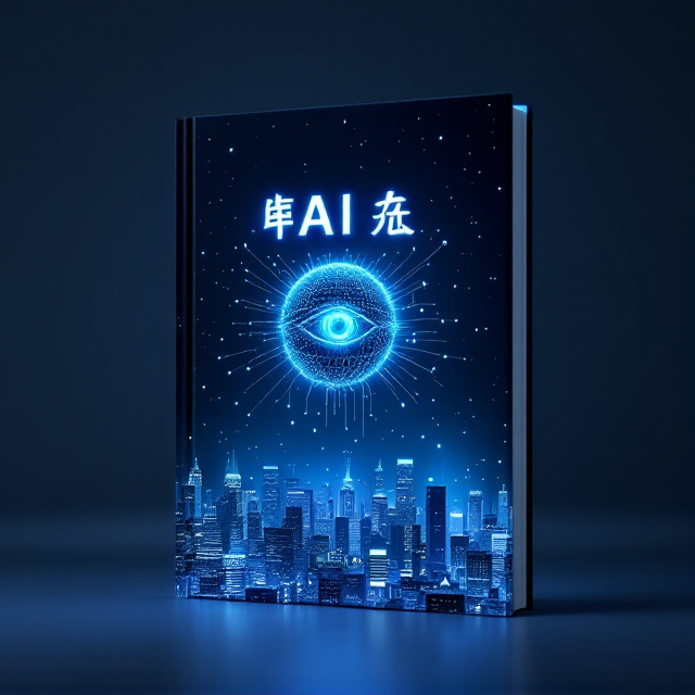 A futuristic cityscape lit by hues of neon blue, representing technological advancement, emerges at the bottom of the cover. Above the city, a digital globe formed by interconnected lines and nodes dominates the scene, symbolizing AI networks. A subtle, glowing eye-like structure integrates into the globe, suggesting "deepseek" and intelligence. The background is a gradation of deep blue fading into black, accentuating a sci-fi feel. Tiny Chinese characters flow in luminous streams across the cover, evoking data flow and China's influence.