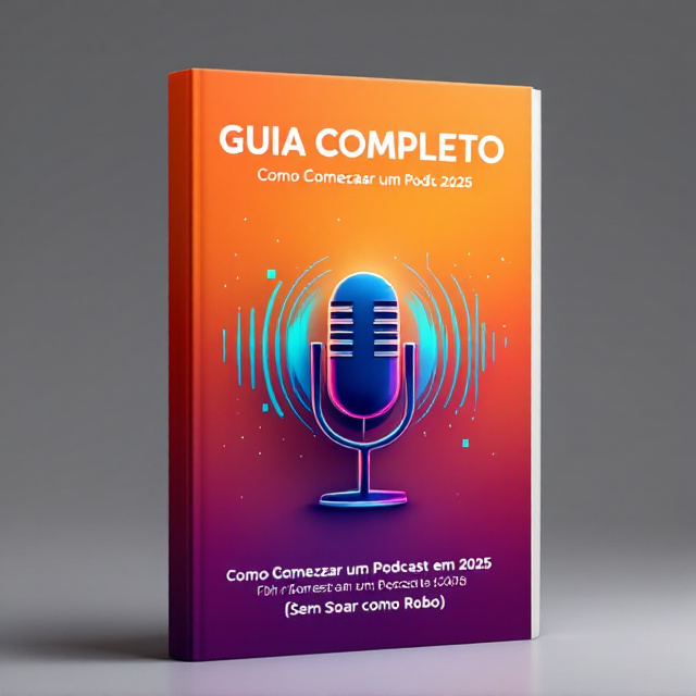 A sleek, modern flat-design-style cover featuring a vibrant gradient background transitioning from electric orange to deep indigo to capture attention. An abstract, minimalistic microphone icon is placed at the center with geometric soundwave lines radiating outward in neon blue and teal. Additional tech-related design elements, like small pixels fading into the background, are included subtly for a futuristic vibe, while sharp, clean edges maintain a professional appearance.