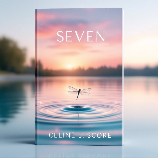 A tranquil summer sunrise unfolds over a sparkling, serene lake. The top half of the cover showcases the soft gradient of the pink and blue sky transitioning into the early morning light. In the foreground, a single, delicate dragonfly hovers just above the water's surface, its translucent wings catching the morning glow. Gentle ripples radiate under the dragonfly, reflecting the pastel hues of the sunrise. The background includes silhouettes of distant treetops lining the edges of the lake, adding depth.