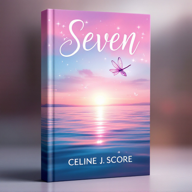 A serene summer lake stretches across the bottom half of the cover, reflecting hues of a pink and blue ombre sky. The rising sun in the distance casts a magical glow, blending seamlessly with the soft pastel tones of the dawn sky. A delicate, ethereal dragonfly is depicted mid-flight, shimmering slightly with a subtle glow, as though enchanted, positioned just above the lake. Gentle sparkles scatter around the dragonfly to add a mystical essence.