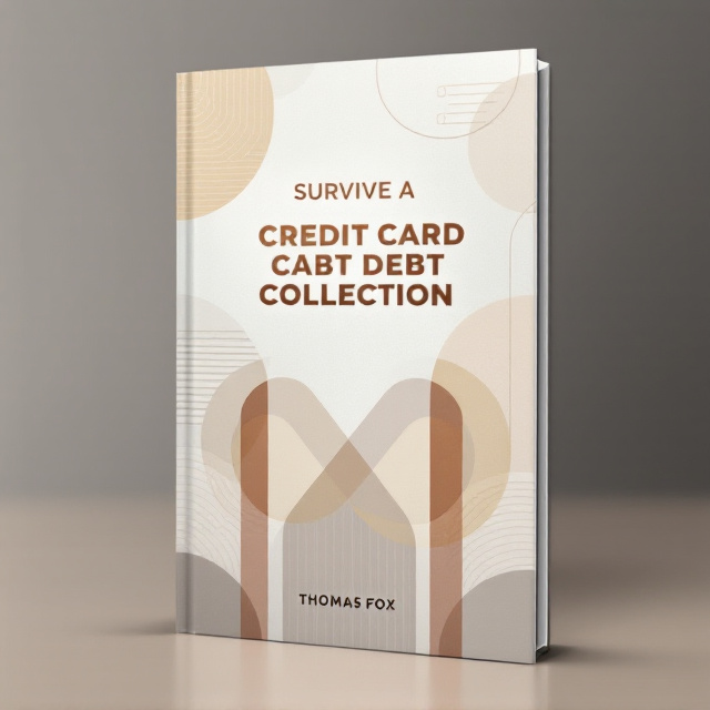The cover features an abstract design of interlocking geometric shapes in muted shades of tan, beige, and soft gray. These shapes symbolize financial entanglements and pathways to resolution. A subtle gradient gives depth to the background, with faint linear patterns resembling credit card chip textures, providing a modern yet understated feel. There are no literal representations of credit cards or money.