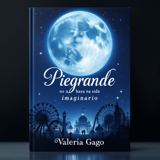 A large, luminous moon dominates the upper half of the cover, casting a silvery glow over a silhouetted amusement park below. The park is depicted with iconic rides such as a Ferris wheel and a roller coaster, blending into the shadows with a mysterious, nostalgic aura. Stars shimmer subtly in the deep blue sky, enhancing the mystical quality.