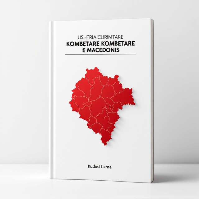 A crisp, white background with a modern, simplified map of Macedonia in the center. The map is in a bold red to symbolize passion and strength, with fine lines delineating the borders.