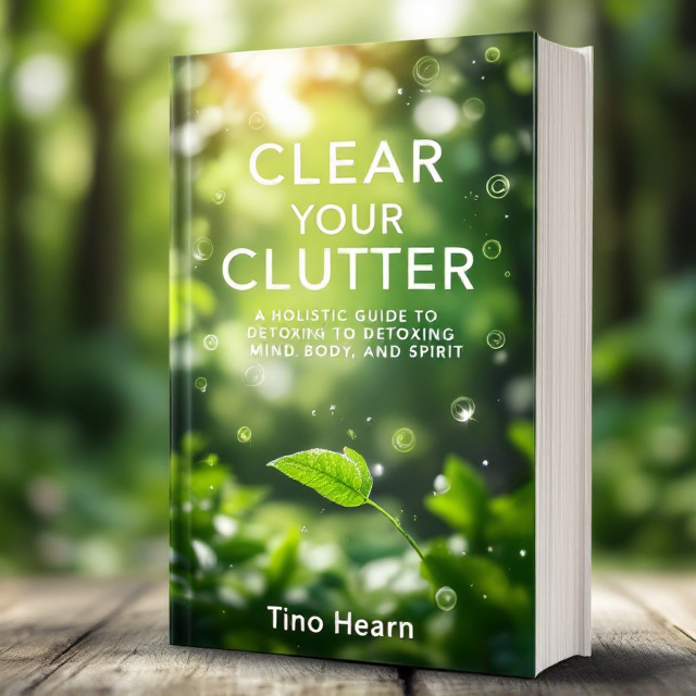 A serene nature scene dominates the cover—a blurred forest with sunlight streaming through lush green leaves to evoke a sense of clarity and renewal. In the foreground, a soft-focus image of a single dew-covered leaf symbolizes freshness and detoxification. Abstract spirals of light softly wrap around the image, symbolizing holistic balance and energy flow. The title is prominent, with minimal clutter surrounding it, giving the impression of openness and simplicity.