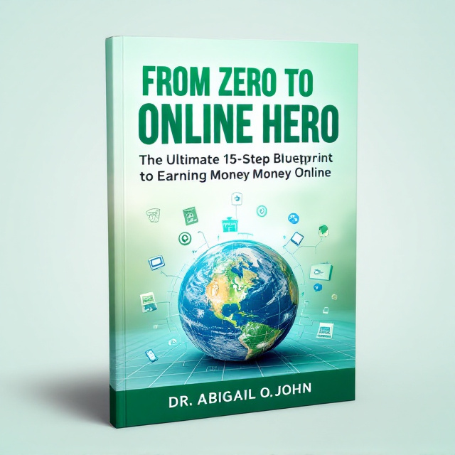 The cover features a globe partially submerged in a digital grid landscape that represents both the earth and digital connectivity. A soft gradient from white to light green overlays the sky, symbolizing growth and prosperity. In the foreground, digital illustrations of various icons (such as a laptop, smartphone, and shopping cart) float around the globe, enhancing the theme of online entrepreneurship.