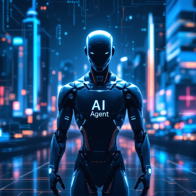 A futuristic cityscape with a sleek, humanoid robot standing in the forefront. The robot has glowing blue accents, symbolizing advanced AI technology. The background shows a network of digital circuits blending into the skyline, suggesting integration of AI into urban life. The overall tone exudes a sense of mystery and curiosity about the future of technology.