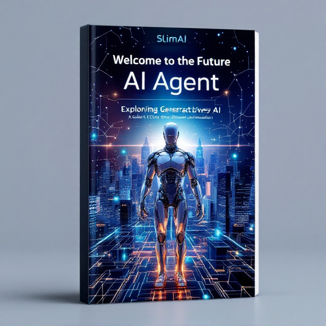 The cover features a sleek, futuristic design showcasing a central, metallic robot silhouette amidst a digitally rendered city skyline. Surrounding the robot are glowing neural network patterns and interconnected nodes in hues of deep blue and silver. Holographic elements subtly blend into the background, enhancing the sense of advanced technology and connectivity.