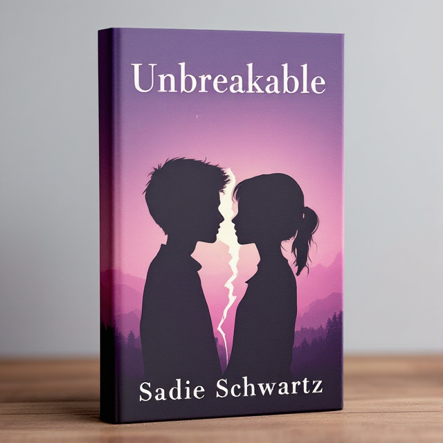 Two silhouettes, a teenage boy and girl, back-to-back at the forefront; their overlapping shadows create a broken heart shape at the center. The background fades from a deep purple at the edges to a softer pink towards the center, symbolizing the journey from trauma to togetherness.