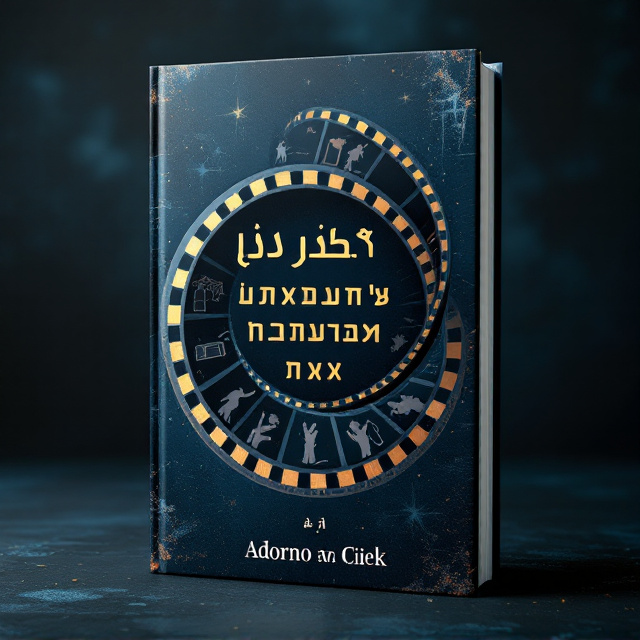 A dark, textured background in deep navy blue with subtle grunge patterns to evoke a sense of depth and seriousness. A spiraling film reel emerges from the center of the cover, with its sections filled with abstract images of political symbols (like clenched fists, torches, and flags) and intellectual motifs (like open books and pens). Silhouettes of Adorno and Žižek are subtly integrated into the background, blending with the reel's spiral. The title is in bold gold lettering, placed prominently in the center of the spiral, with the author's name in a smaller silver font below the reel.