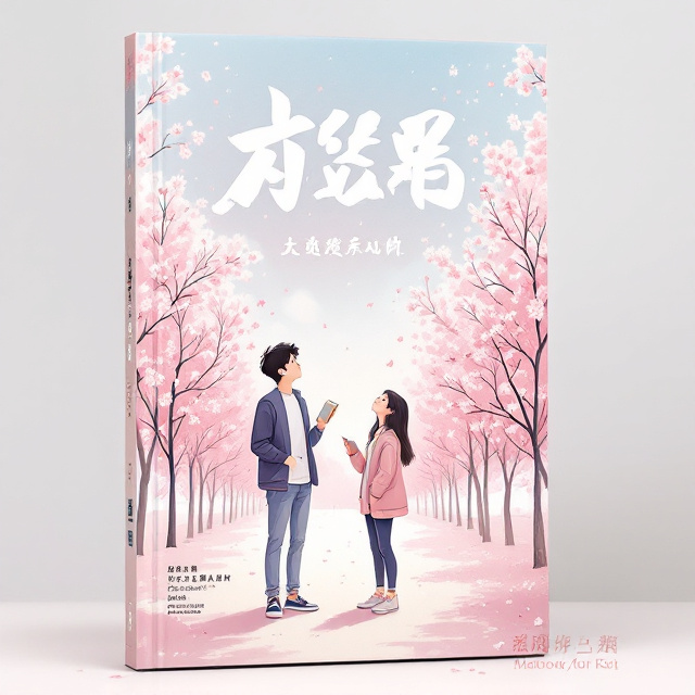 An illustration of two teenagers, a boy and a girl, standing side by side on a pathway surrounded by cherry blossom trees. The boy is depicted holding a book in one hand, while the girl is looking upwards at the blossoms falling from the trees. The background features a soft gradient of pink and light blue tones to evoke a dreamy, youthful atmosphere. The path stretches into the horizon, symbolizing the journey they embark on together.