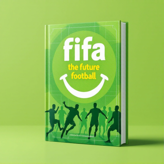 A vibrant background with a football pitch pattern in shades of green, overlaid with a translucent, smiling football emoji in the center. The bottom of the cover features a shadowed silhouette of a group of footballers in action.