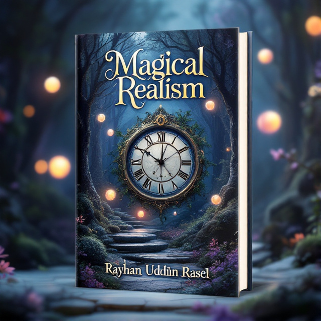 A surreal landscape with a blend of natural and fantastical elements, such as an enchanted forest with floating, glowing orbs, and a majestic old-fashioned clock with vines. A soft, dreamy color palette with hues of twilight blues and mystical purples.