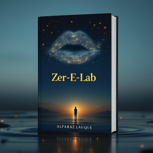 A serene, dusky background with soft gradients of deep blue transitioning into gentle greys and hints of warm amber at the horizon. Central to the cover is a faint, ethereal silhouette of slightly parted lips, barely visible, from which rises delicate, smoky wisps of words or thoughts that seamlessly dissolve into a vast, starlit sky. In the foreground, on the bottom portion of the cover, a lone figure stands at the edge of a water body, their reflection rippling subtly. The water glimmers faintly with the reflections of stars, symbolizing deep introspection.
