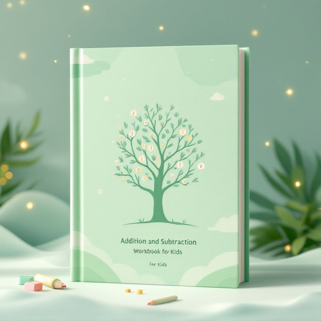 A pastel-green background with soft, flowing natural patterns such as delicate waves and leaves. In the center, a playful yet elegant illustration of a tree with numbers and mathematical symbols gently placed on the branches, symbolizing growth and learning. Small, faint clouds in the background add to the relaxing and calm feel, while subtle, glowing sketches of pencils and erasers float in the periphery for creativity inspiration.