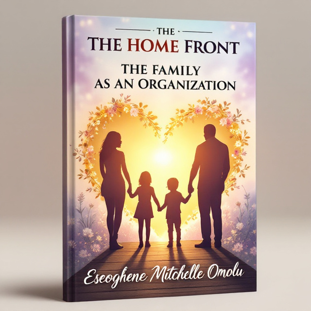 A silhouette of a multigenerational family (parents, grandparents, and children) standing hand in hand, forming a heart shape within a soft, warm gradient background of pastel pink, lavender, and teal. Light floral patterns subtly woven into the background signify warmth, love, and growth. A golden glowing overlay radiating softly from the center symbolizes unity and positivity.