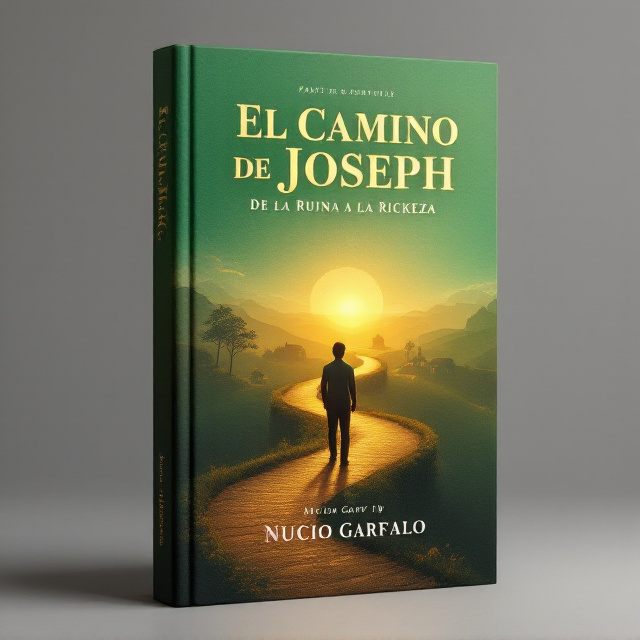 The cover presents a warm gradient themed in gold and deep emerald green, symbolizing growth and wealth. A silhouette of a young man (Joseph) stands confidently on a winding path that ascends toward a glowing horizon. The path is surrounded by faint imagery of flourishing trees and houses, suggesting stability and family prosperity. Overlaying the middle of the cover is a faint watermark of a family emblem, blending unity and aspiration.