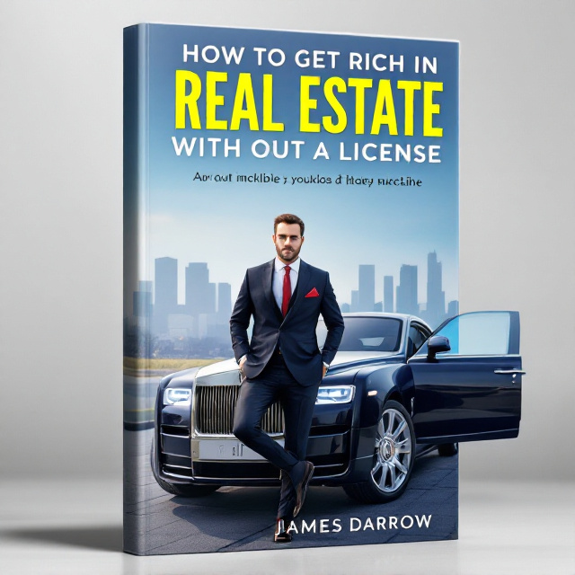 The cover showcases a luxurious Rolls Royce Phantom parked on a sunny driveway with the rear door open. A sharply dressed gentleman, wearing an elegant suit, stands confidently in front of the car, one foot placed on the hood in a powerful yet approachable pose. The background features a soft blue gradient sky with faint, stylized urban skyline details barely visible, evoking an image of wealth and ambition. A delicate splash of red is visible in the gentleman's pocket square, tying together the color theme.