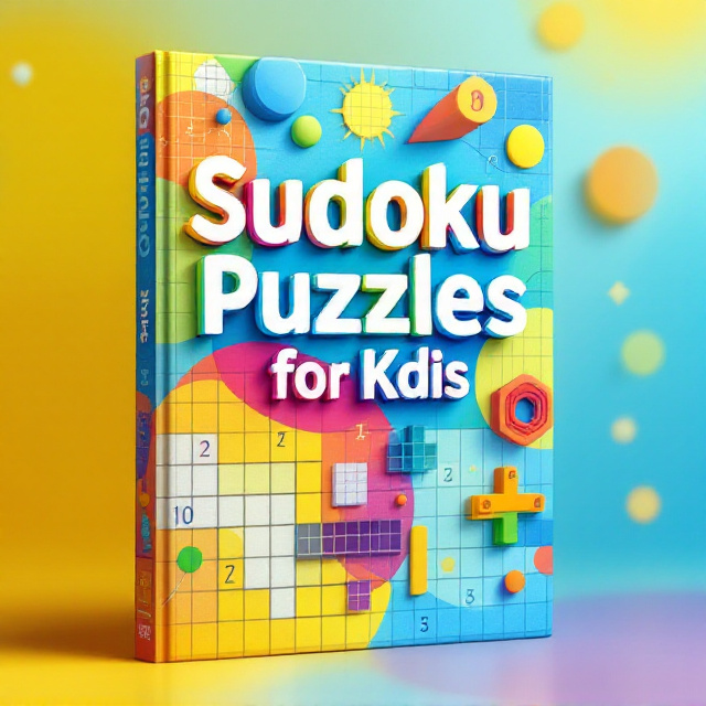 A vibrant, geometric design featuring colorful grids, shapes, and puzzle patterns. Bright blues, yellows, reds, and greens dominate the cover, arranged in a playful and dynamic alignment, creating a sense of movement and visual engagement. The foreground prominently displays large puzzle grid designs with empty slots and bold numbers as subtle hints to the book's content, creating an adventurous and creative tone.