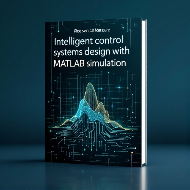 A futuristic design featuring a neural network-inspired pattern in abstract blue and green hues flowing across the cover, symbolizing intelligent systems. In the background, a subtle gradient transitions from deep navy to lighter teal. Overlaying elements include grid lines and schematic circuit traces, giving a technological feel. A glowing MATLAB graph plot in the center serves as the focal point, radiating curiosity and innovation.