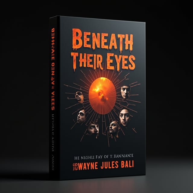 A black and gray-toned cover depicting a broken mirror taking up most of the background. In the shattered glass shards, the main character’s face is visible, but each shard reflects a slightly altered version of him, with eerie and haunted variations. The reflections show an unsettling mix of emotions—fear, anger, and sorrow. The orange hue is subtly added as a glow emanating from behind the central shard, creating a disturbing, fiery, dim backlight that enhances the horror feel. The overall atmosphere is dark, foggy, and oppressive.
