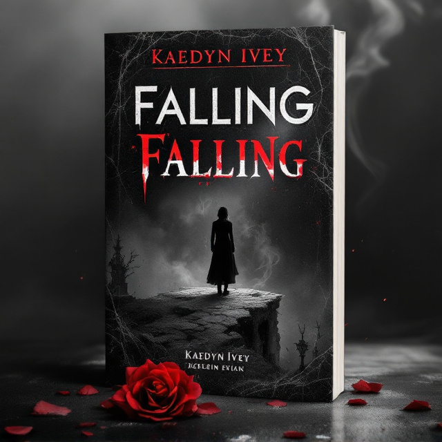 A monochrome design in black and white, featuring a lone, distressed figure standing on the edge of a crumbling, shadowy luxury mansion with a faint mafia emblem burned into its walls. The figure’s posture conveys despair and vulnerability. A shattered rose lies in the foreground, its petals scattered like fragments of a broken life. Wisps of smoke swirl subtly across the background, adding movement and tension.