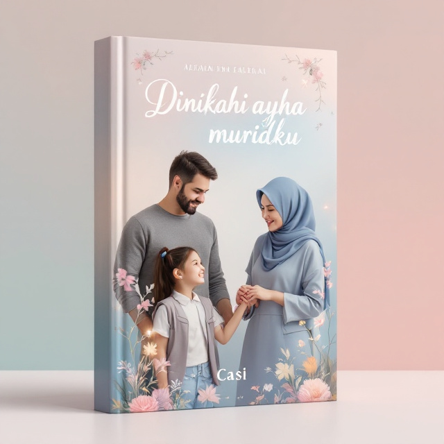 A soft, pastel-colored background transitioning from light pink on one side to pale blue on the other. A gentle vignette effect draws attention to the center of the cover. The image of a poised, kind-looking female teacher in her late twenties or early thirties is placed prominently on the right side, holding hands with a cheerful elementary-school-aged girl wearing a school uniform. A man in his early forties, rugged yet approachable, stands to the side of them, gazing at the teacher with a warm smile. Delicate floral accents and faint chalkboard-style textures are subtly added to the edges of the design to evoke the school setting.