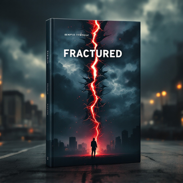 A stormy, dark urban skyline split almost symmetrically by a deep red crack or fracture running vertically through the center of the cover, symbolizing division or destruction. In the foreground, the silhouette of a lone figure in motion—perhaps dodging or charging in anger—appears at the base of the crack. The backdrop is dominated by moody steel-gray clouds with hints of orange glow, conveying intense action and chaos.