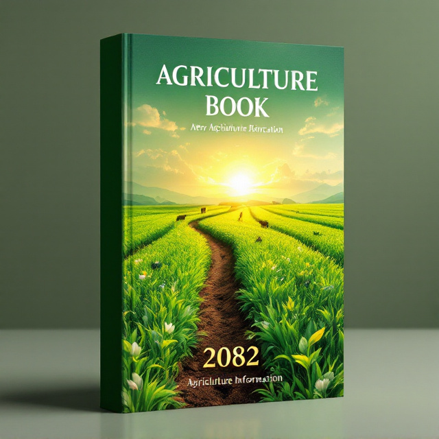 A lush and vibrant rendering of a sprawling green field stretches across the cover, with a sunrise visible in the background. In the foreground, there are subtle silhouettes of livestock (cattle, sheep, chickens) and farming tools (like a plow or hoe). The number "2082," appears as if it’s growing from the soil in the center of the field, with small plants sprouting around it. All elements are imbued with shades of green, complemented by earthy tones like brown and gold.