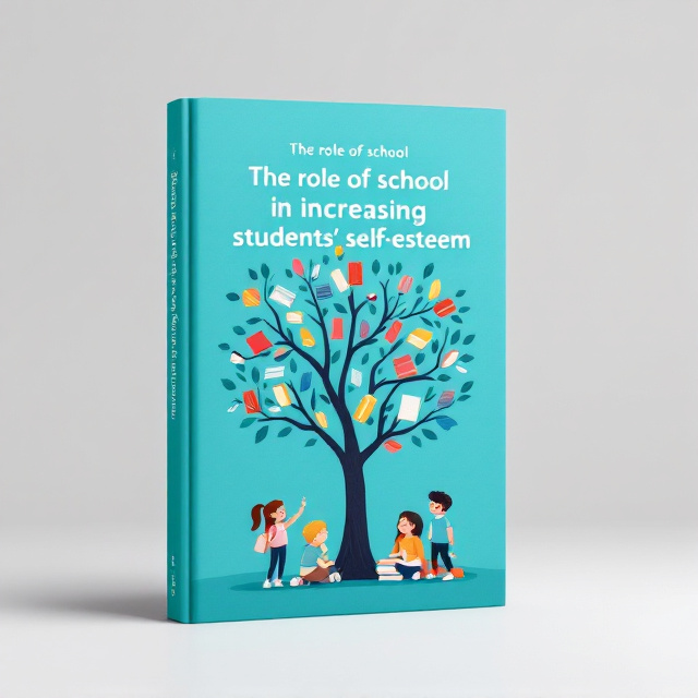 A vibrant turquoise blue cover featuring a stylized tree with books as leaves, representing knowledge and growth. Children with happy expressions are depicted interacting around the tree, symbolizing a school environment. A subtle classroom background illustration fades into the turquoise to blend cohesively with the tree and children elements.