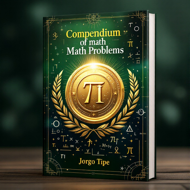 A rich green background with intricate, mathematical symbols like integrals, Pi, and geometric shapes subtly embedded in the background. A large, shining gold medal in the center, with laurel leaves encircling it to evoke a sense of accomplishment and excellence. Above the medal, a radiant light source symbolizing inspiration and brilliance.
