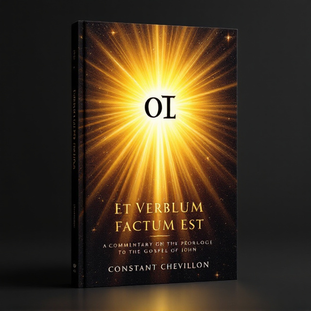 The cover features a dark, cosmic background with faint stars, gradually brightening towards the center where rays of golden light emerge. In the center, the rays form the Greek word "Λόγος". The light radiates outward, creating a halo effect, symbolizing divine revelation. Beneath it, the book title in an elegant serif font.