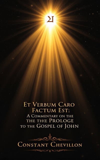 The cover features a dark, cosmic background with faint stars, gradually brightening towards the center where rays of golden light emerge. In the center, the rays form the Greek word "Λόγος". The light radiates outward, creating a halo effect, symbolizing divine revelation. Beneath it, the book title in an elegant serif font.