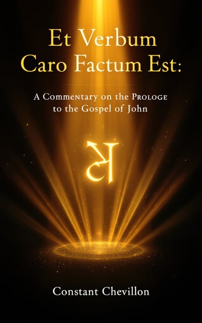 A deep, rich background to represent the darkness, transitioning into rays of golden light emanating from the center, symbolizing the creation of the Word. The word "Λόγος" artistically rendered in faint glowing letters in the center of the rays. Around the rays, subtle, intricate patterns reminiscent of ancient religious manuscripts to add to the awe and profound reflection.