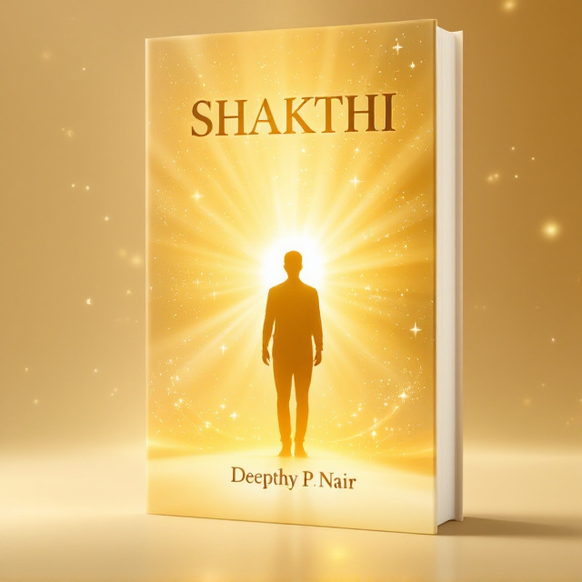 A radiant silhouette of a person standing in the center, surrounded by a glowing, golden aura that radiates outward, blending seamlessly with the background in shades of soft and warm yellow. Subtle white sparkles and abstract swirls create an ethereal, uplifting visual dynamic, while the bottom edge transitions to a solid white base for balance. Above the person's silhouette, soft, flowing light beams represent energy and creativity.