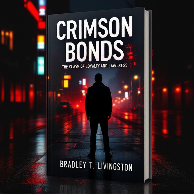 A dark, shadowy cityscape with neon lights reflecting off the wet pavement at night, creating a sense of mystery and danger. A silhouette of a person, standing with their back to the reader, adds intrigue. There's a subtle red hue suggesting a sense of urgency and conflict interwoven in the scene.