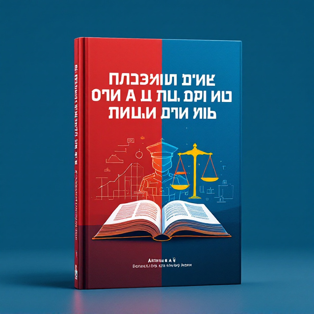 The cover features a bold and dynamic design, with a split diagonal background divided into red and blue, symbolizing security and urgency. The central focus is a modern, flat-illustration of an open book and analytical tools like graphs and scales overlaying it. A subtle silhouette of a police badge is embedded within the background gradient, barely visible but adding depth and context.