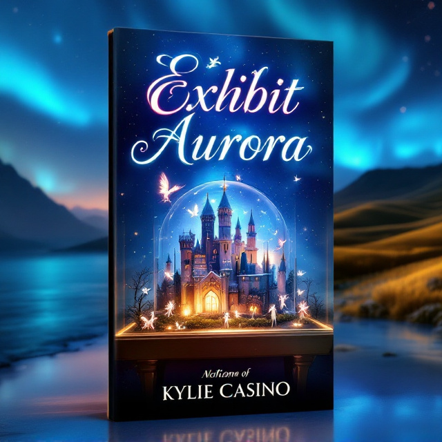 The cover features a dreamy scene blending a museum exhibit with fantastical elements. The main focus is a glowing glass display case in the center, containing a miniature medieval castle surrounded by tiny fairies whose wings shimmer with ethereal light. Behind the display, the background transitions seamlessly into a dreamscape—a vivid seascape on the left merging into rolling golden fields on the right. Above the dream elements, a swirling blue aurora borealis envelops the entire cover, giving it a magical, otherworldly ambiance.