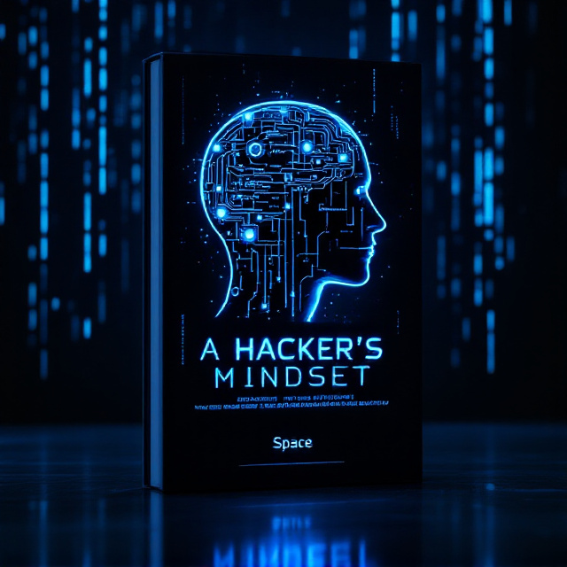 A dimly lit background covered with cascading lines of glowing blue computer code in the style of the Matrix interface, creating a mysterious and technical atmosphere. At the center of the cover, a semi-transparent human head silhouette is overlaid with a network of circuitry and glowing connections, resembling the brain's neural network. Inside the head silhouette, faint images of programming language snippets subtly emerge, blending the essence of coding and human thought. Below the head silhouette, a sleek modern laptop softly illuminated with blue light sits, anchoring the concept of computing and hacking.