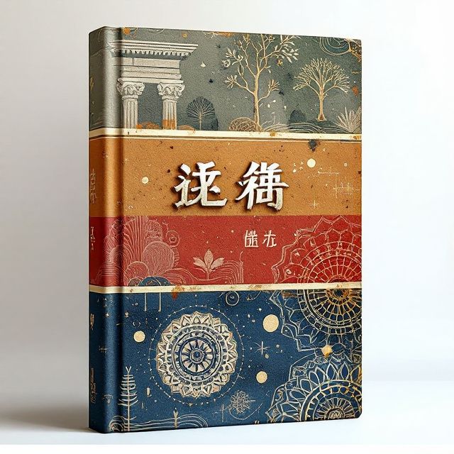 A horizontally divided cover with three stratified bands the top band in patina green features a Greek column and faded olive tree line drawings; the middle band in ochre red is adorned with faint patterns of Egyptian hieroglyphs, broken pottery fragments, and weathered sand; the bottom band in indigo blue showcases Indian mandalas and winding ancient pathways. In the center, the title "千年一叹" is rendered with a corroded metal texture and accented by subtle ink splatters scattered across the bands. Thin, dusty textures overlay the entire cover to evoke the feeling of time’s erosion.