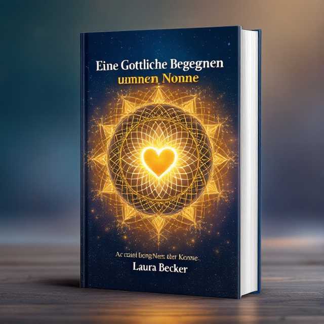 A glowing mandala placed centrally on the cover, with a radiant heart at its center, casting golden hues outward, symbolizing the theme of divine encounter. The background features a subtle, ethereal gradient of blues and purples, enhancing the spiritual aura.