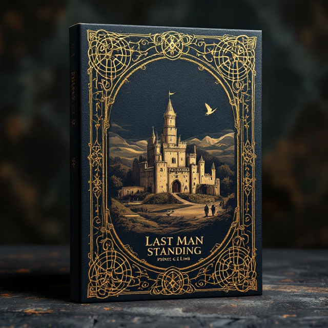 The cover features an engraved style illustration of Powis Castle at the center, framed by intricate Celtic knotwork in dark metallic tones. The background is a deep, textured charcoal gray—reminiscent of medieval parchment—with faintly visible, sepia-toned artwork of medieval clergymen and soldiers layered subtly behind the castle. A solitary hawk, a symbol of resilience and inspiration, soars faintly in the upper corner. The edges of the cover are adorned with illuminated manuscript motifs, with golden accents to contrast the darker tones. The overall tone is reflective yet inspiring, evoking the aura of 13th-century Wales.
