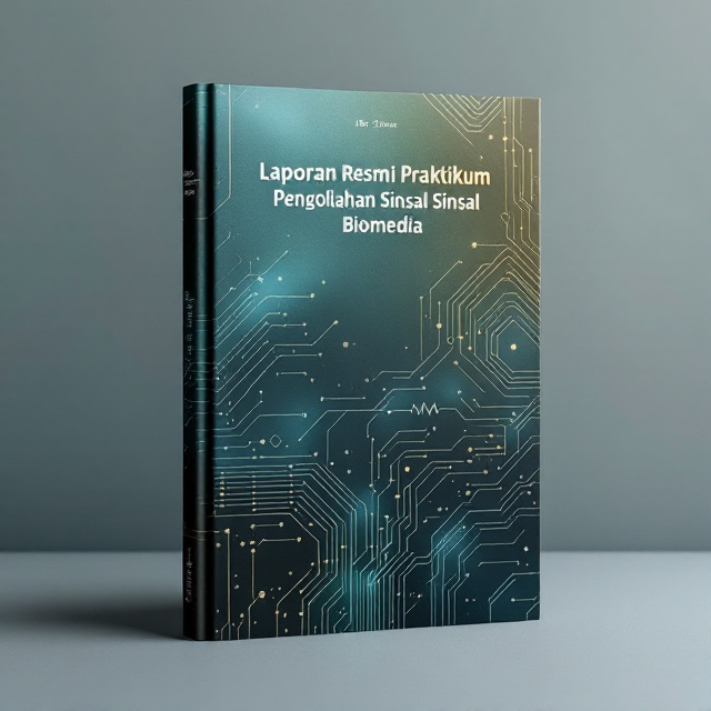A clean and minimalist cover featuring a structured layout in a vertical orientation. The background includes a blended texture combining earthy green tones, deep blues, and metallic silver accents, reflecting a sophisticated mix of natural science and high-tech aesthetics inspired by Dr. Stone. Subtle overlays of transparent circuit diagrams and waveform graphics (sine, square, and triangular waves) add depth and relevance to the theme of biomedical signal processing.
