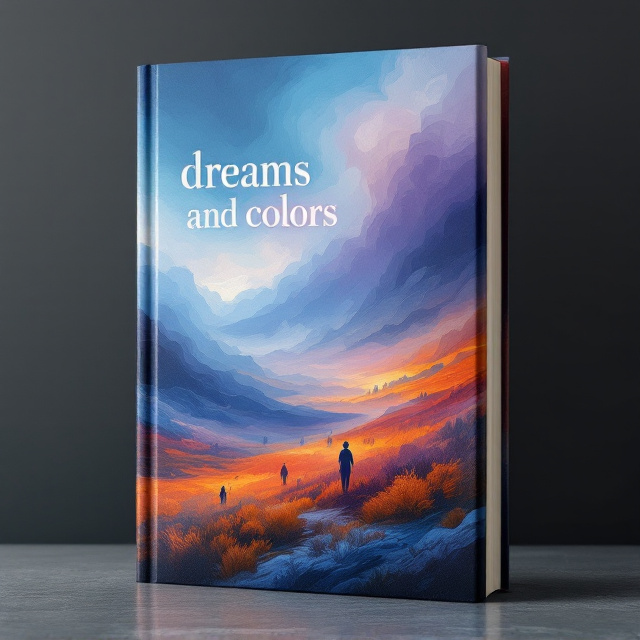 A surreal, dreamlike scene of a sprawling, abstract landscape painted with fluid brushstrokes in bold and muted hues of blues, purples, and fiery oranges. In the foreground, silhouettes of blurred human figures dissolve into their environment. Colors bleed into one another, creating a dreamy and impressionistic effect, evoking the sense of dreams blending with reality.