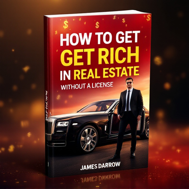 The cover features a luxurious Rolls Royce in soft-focus with a glistening red tone dominating the background. The Rolls Royce is viewed from the left rear at an angle, emphasizing its elegance. A confident man in a black suit and tie stands on the driver’s side with one foot on the chrome bumper. The rear door is open, symbolizing access and opportunity. The foreground has a glow that gives a welcoming, optimistic feel. In the sky above, faint financial silhouettes, like dollar symbols, subtly appear to accentuate the theme of wealth.