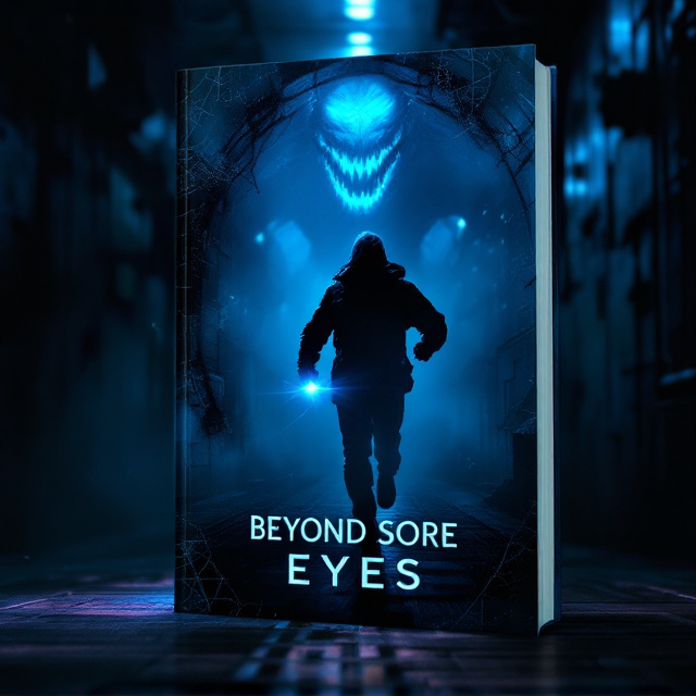 The cover features Alex Axedra mid-run, casting a shadowy figure against a narrow corridor in the Hadal Blacksite. The winding metallic walls of Urbanshade’s prison are dimly lit by a sinister blue bioluminescent glow emanating from a monstrous Angler-mutated entity that's partially visible in the background, its sharp glowing teeth and menacing lure dominating the shadows. The background dissolves into a smoky haze as if uncertainty swallows the scene. The foreground emphasizes movement with striking motion blur effects around Alex, who is depicted clutching a glowing shard for light.